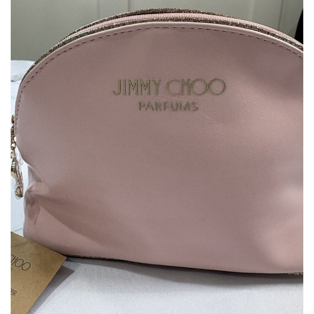 Jimmy Choo Pink With Gold Glitter Trim Makeup Bag 6” H x 8” L